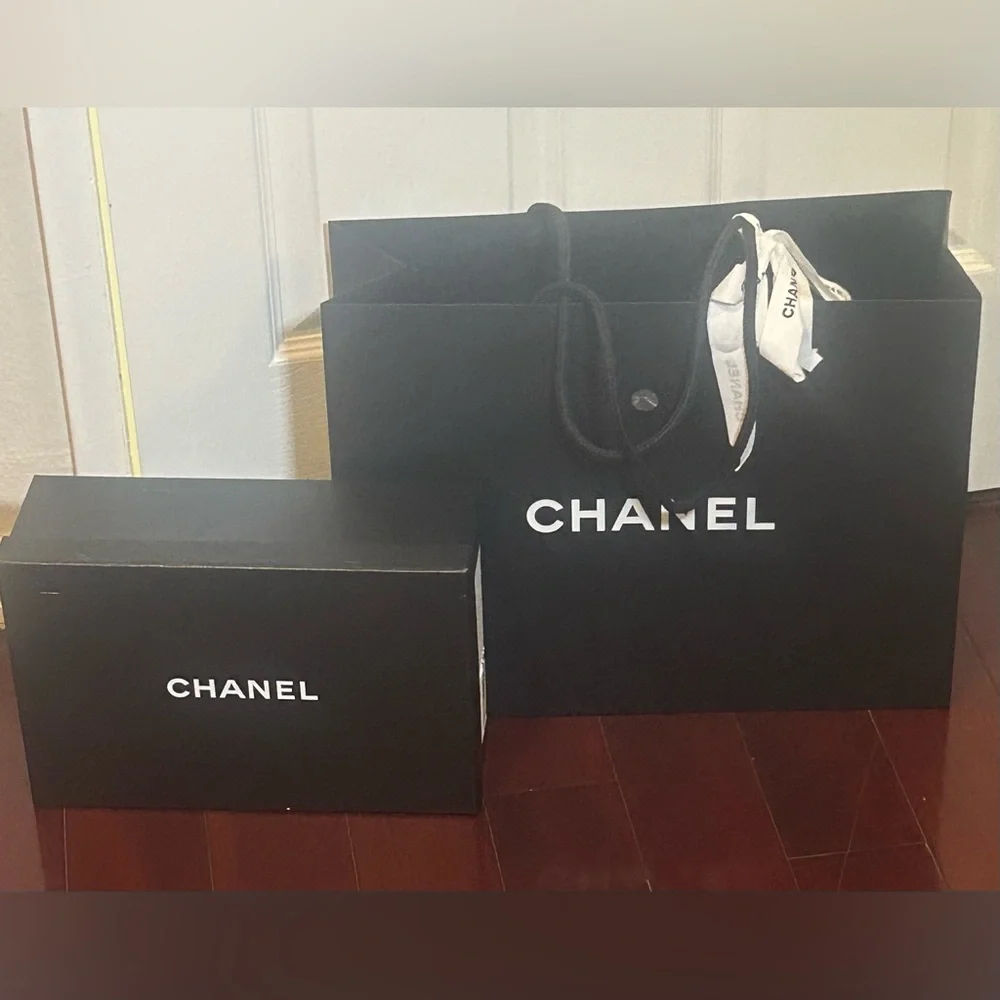 CHANEL SHOE BOX AND SHOPPING BAG 16”-12”